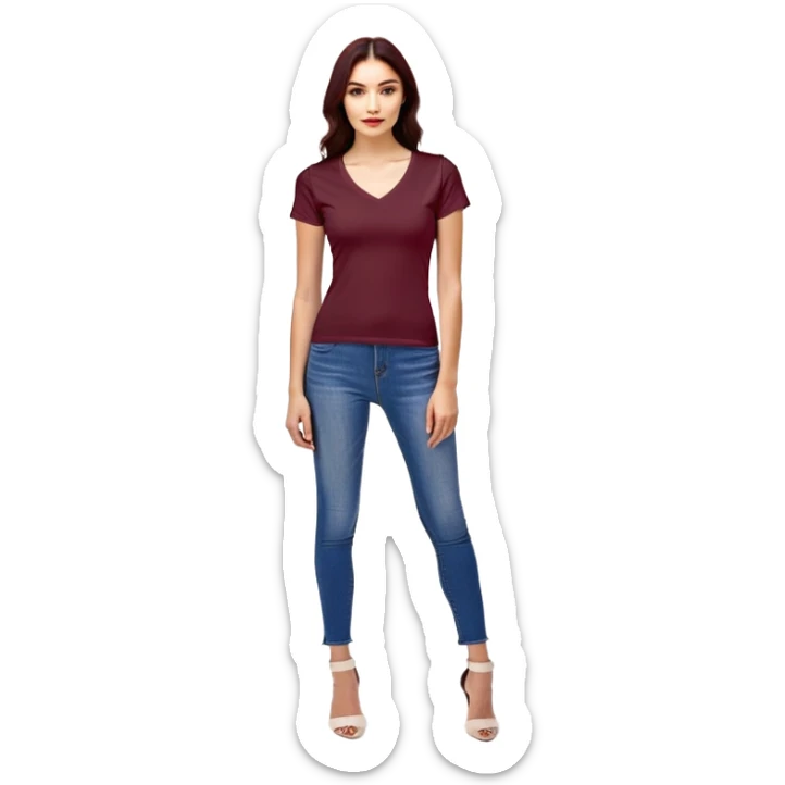 fitted wine red V-neck t-shirt, slim fit, cropped length, form-fitting, only the garment, no model sticker