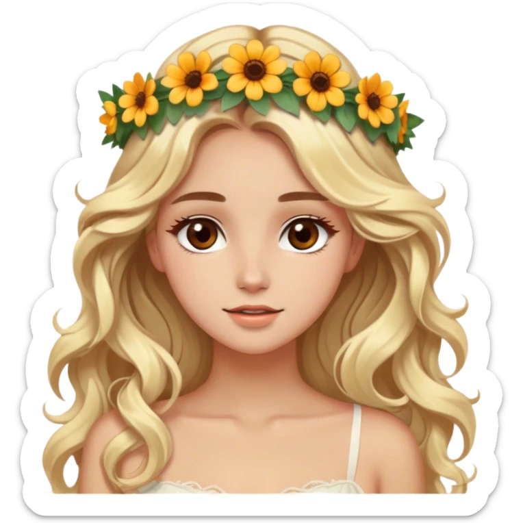 Blonde model with brown eyes, long wavy hair, honeymoon vibes sticker