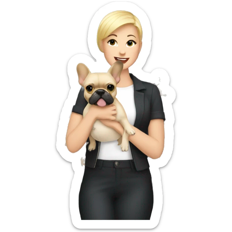 Blonde short hair woman holding French bulldog sticker