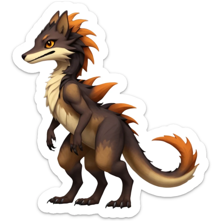 Brown and beige badass elegant wild beautiful natural cute badass epic exotic anthro modern furry 2-legged sergal-vernid-creature, full body, dark-brown-black-gradient pretty hair, with a long tufted tail, beautiful hazel-orange eyes, aesthetic, art by LiLaiRa, art by art by Falvie sticker
