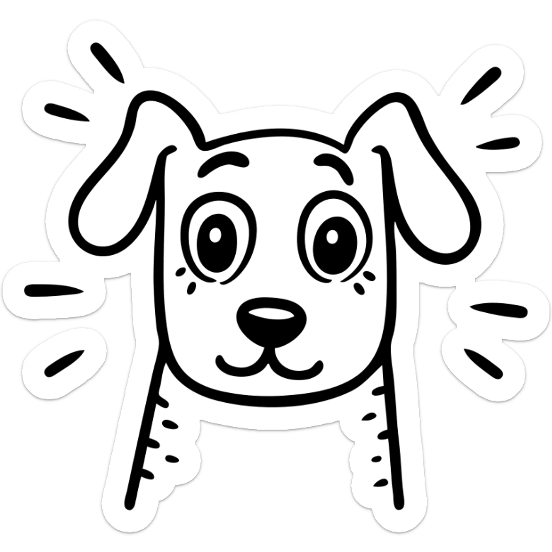 Nervous dog with wide worried eyes, trembling, with anxiety sweat drops sticker