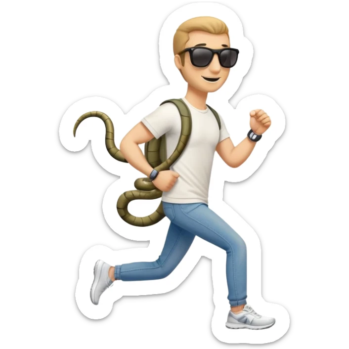 friendly anthropomorphised snake in jeans and a t-shirt, wearing dark sunglasses, jogging upright in standard pose sticker