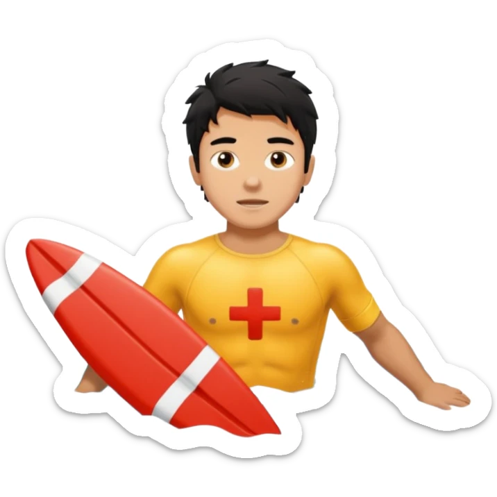 Lifeguard male tanned skin Teenager with Black messy hair swimming to rescue someone sticker