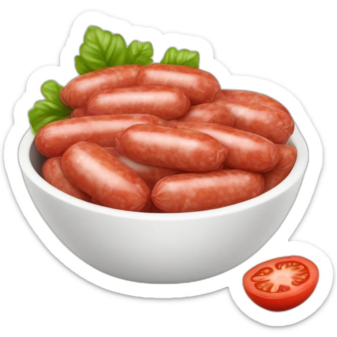 Plein de rondelles de saucisse mélanger à de la sauce tomate sur du riz blanc dans un petit bol sticker