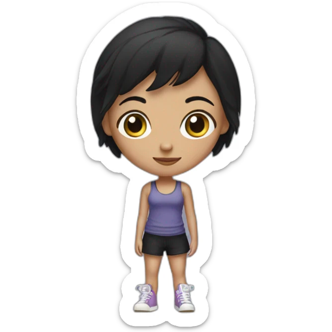 skater girl with short dark hair wearing a tank top sticker