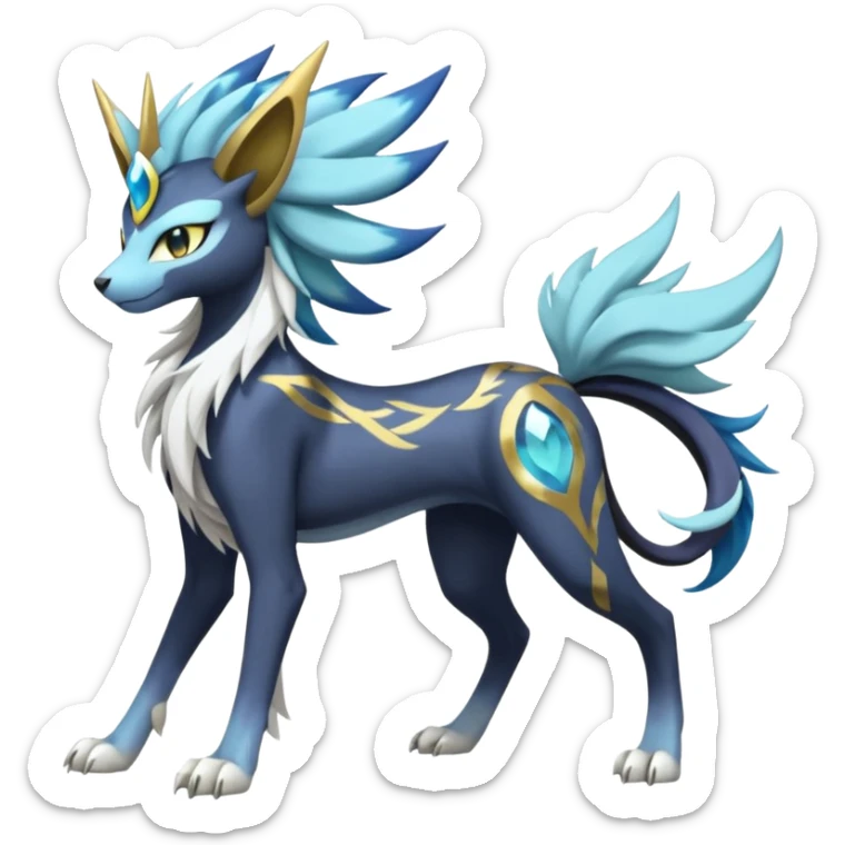 Feral Solgaleo-Meloetta-Luxray-Cobalion-Suicune-Vernid-fusion-hybrid-creature, full body  sticker