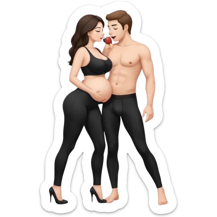 una donna Corpo intero con tette grossissime in leggings che mostra il culo che ha un cazzo di un uomo in mano e lo lecca sticker