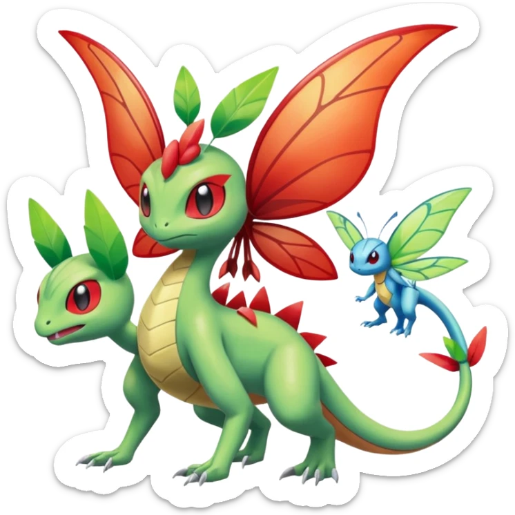 Celebi-Flygon-Trapinch-Vikavolt-Butterfree-Charmeleon-fusion (full body) sticker