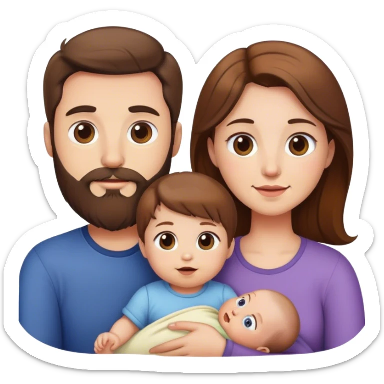 Famille 4 personne au cheveux brun 1 fils aîné 1 fille bébé  1 père avec barbe 1 mère sticker