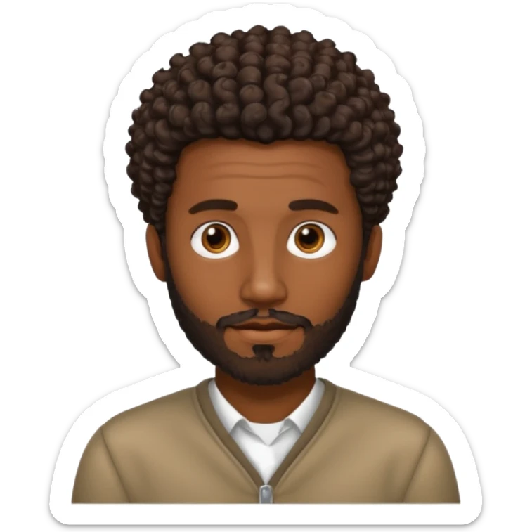 Dark brown skin man with a light beard and a curly   fade haircut with dark brown eyes sticker