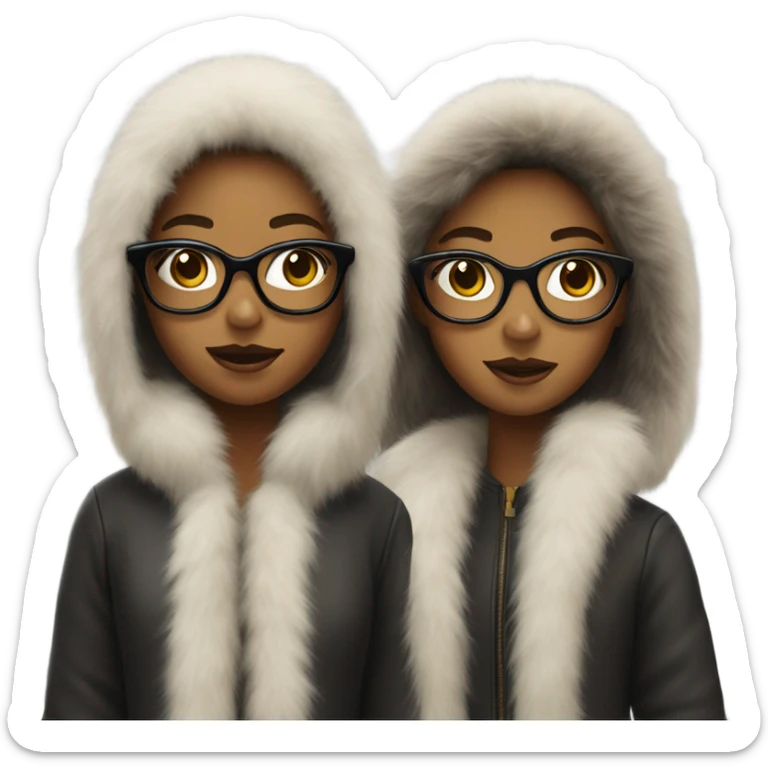 two teenage girls wearing fur coat and glasses sticker