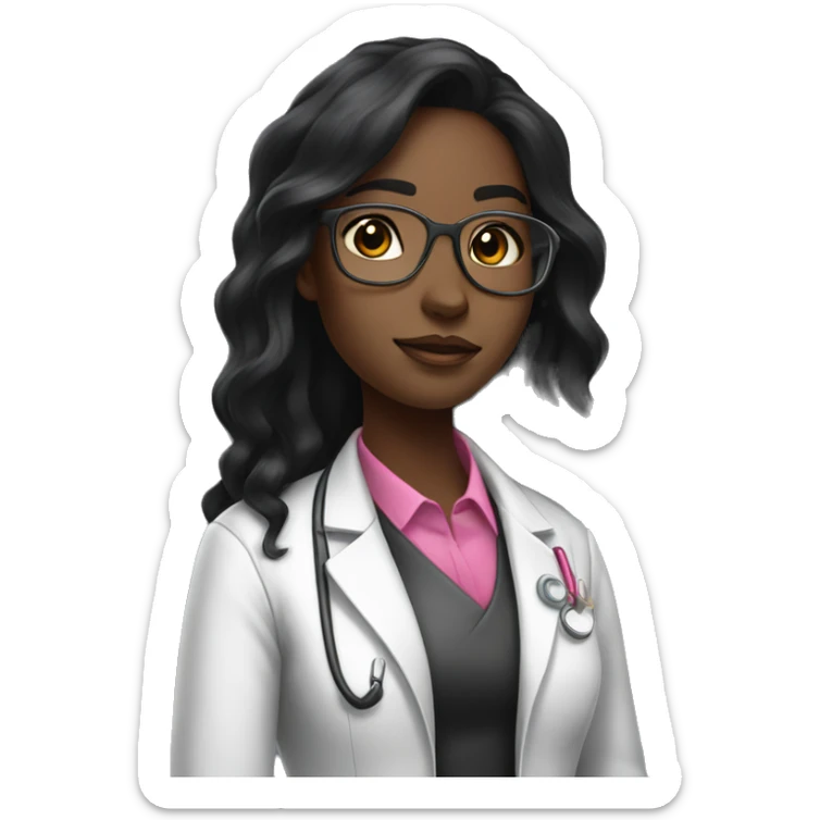 Black young beautiful female idol scientist with long black hair with pink accents sticker