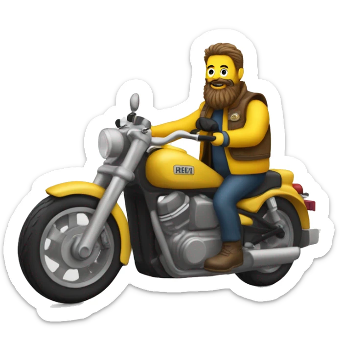 Un homme avec une grande barbe en gilet jaune sur une moto sticker