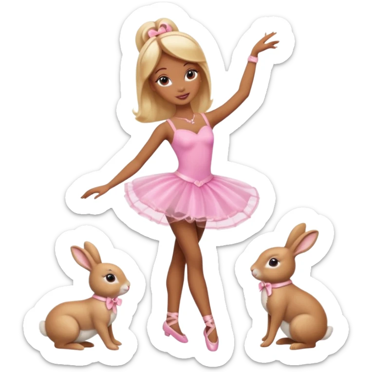 Brown skin blonde hair barbie ballerina with bunny  sticker