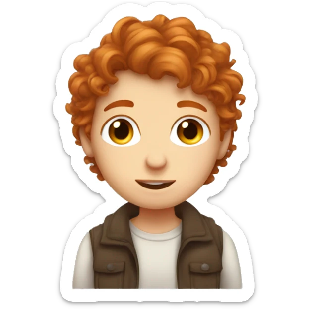 ringlet ginger hair girl kissing brown messy hair boy sticker