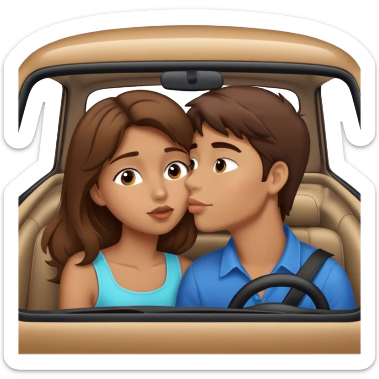 tan girl with brown hair kissing boy with brown hair in  car sticker
