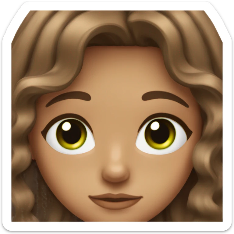 Girl aesthetic emoji with wavy brown hair, lashes, tan skin, and green eyes sticker