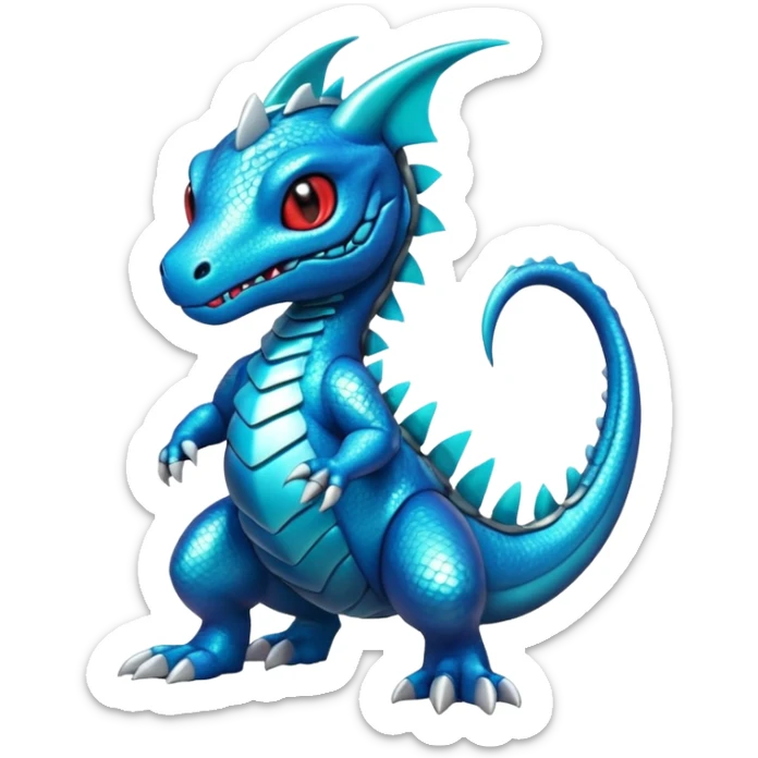 Cute Shiny cyan iridescent Guilmon-Salandit-Fakémon-hybrid-creature (full body)  sticker