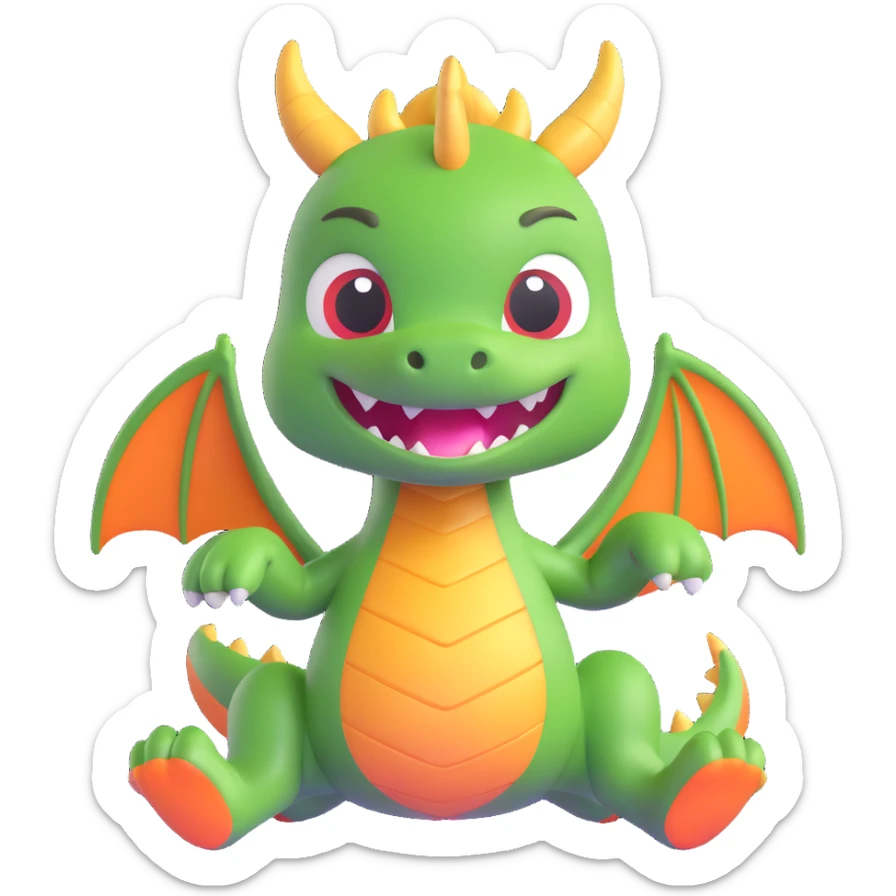 face of a cute fitness dragon coach, 3D emoji style, playful expression sticker