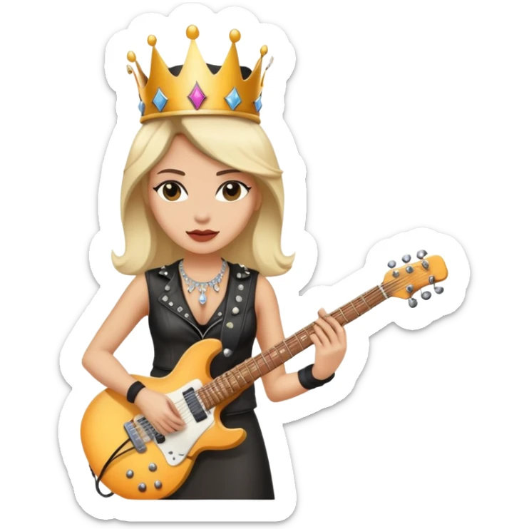 a rock and roll queen, female musician with crown, electric guitar, rock star attitude sticker
