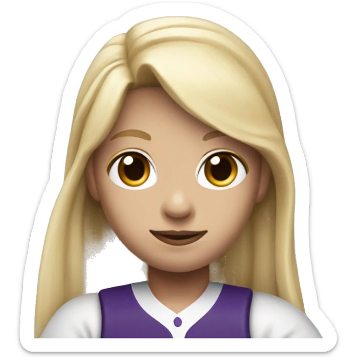 baseball card character. Blonde long straight hair. letter C logo. Purple and white uniform. sticker