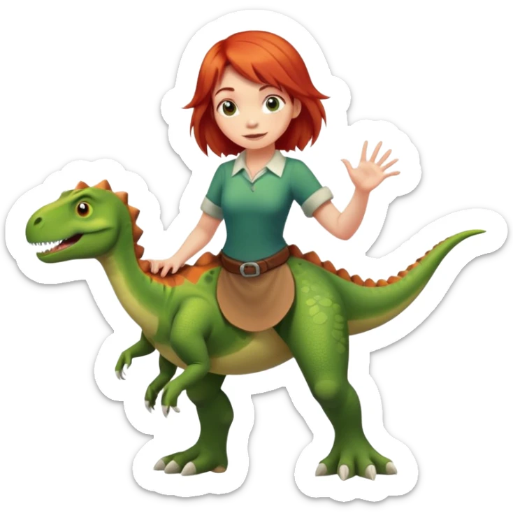 Red-haired girl with a dinosaur tail and animal paws instead of hands and feet sticker