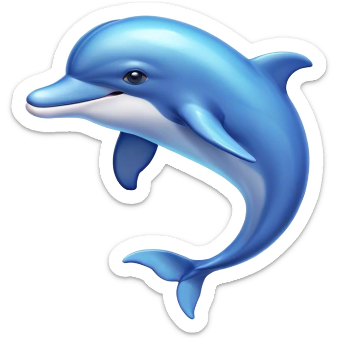Beautiful and Majestic Dolphin Portrait Emoji, Radiating serene elegance and adorable charm with a graceful, streamlined form and luminous, glossy blue skin that shimmers under the sun, gentle, expressive eyes and a soft, content smile, Simplified yet exquisitely endearing features, highly detailed, glowing with a soft, majestic aquatic light, high shine, calm and enchanting, stylized with an air of timeless oceanic beauty, soft glowing outline, capturing the essence of a beautiful and majestic dolphin that embodies the pure magic of the sea! sticker