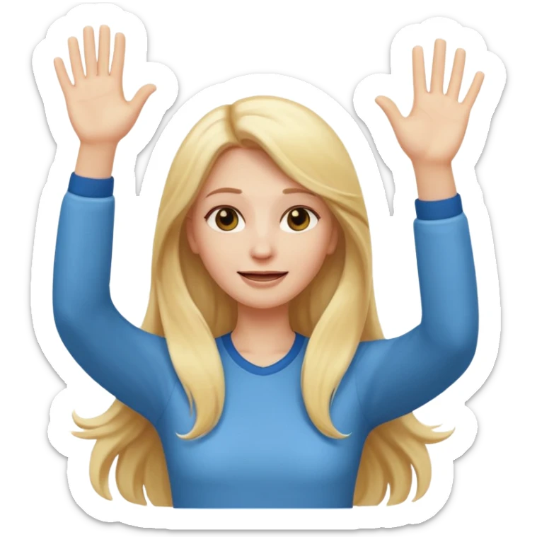 I want a white female animated gif emoji with long blonde hair putting hands up in the air sticker
