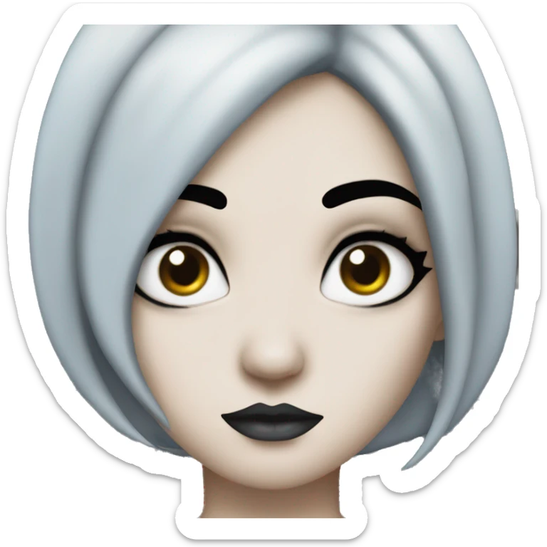 girl with lkbyysvb black hair, one eye gray, the other blue, skin slightly dark-eyed, plump lips
 and tattoo art sticker