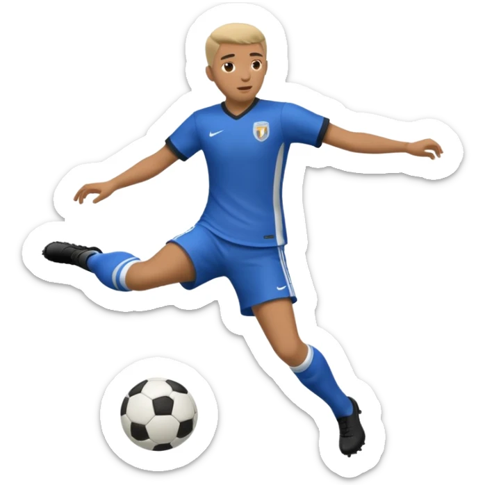 Can you generate an Apple style emoji of a Rabona soccer shot. A rabona shot is when a player strikes the ball with his kicking foot wrapping around his standing leg sticker