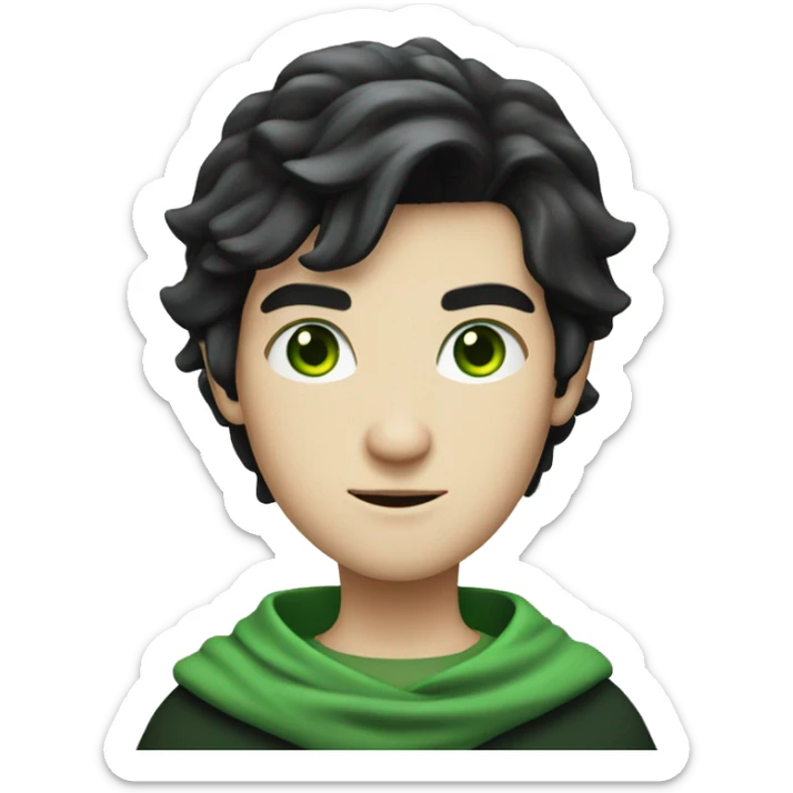 teenage white-skinned wizard with black hair green eyes in green disguise sticker