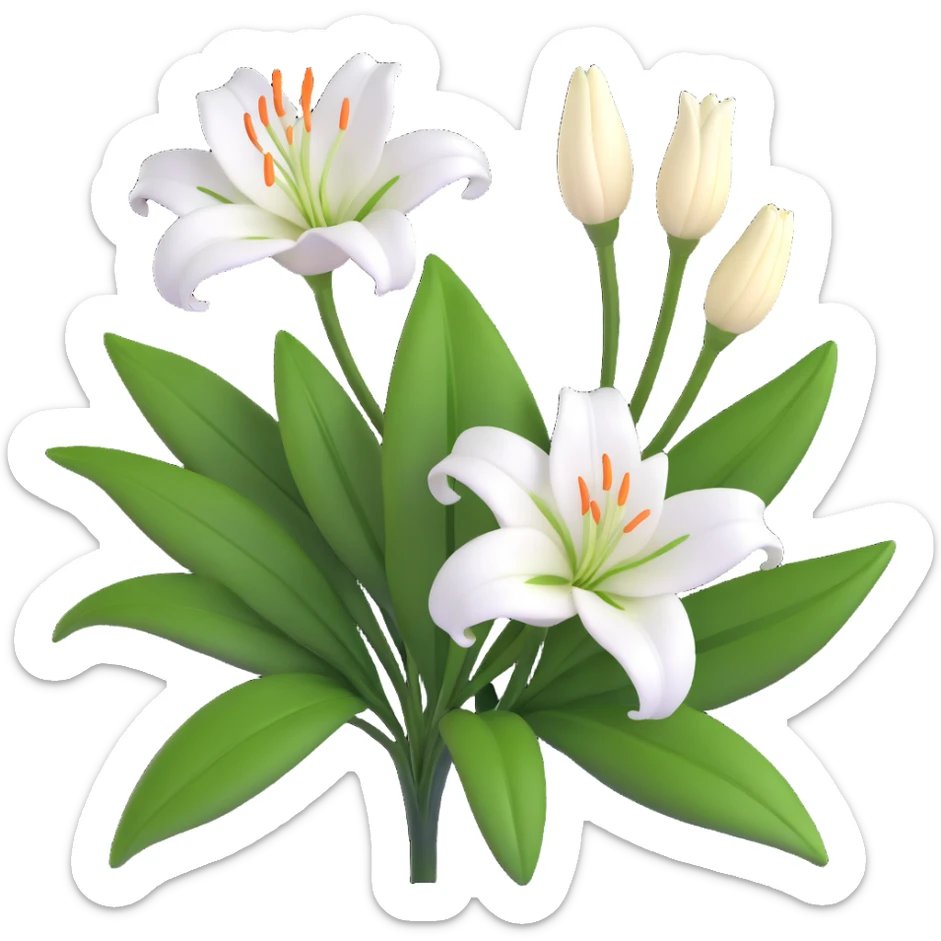 Elegant white lily flower with detailed petals and green foliage sticker