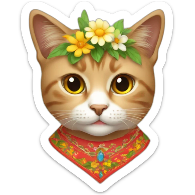 A cat wearing Ukrainian traditional dress and flowers on the head  sticker