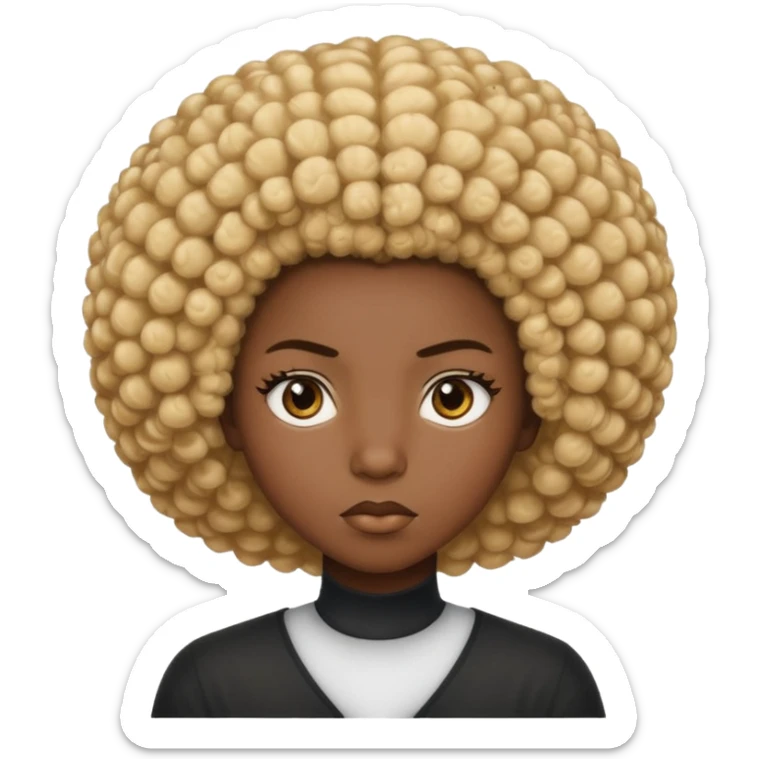 Un regard clair qui tranche avec une peau foncée intense, un afro naturel marqué de mèches blondes, et une expression calme mais affirmée. sticker