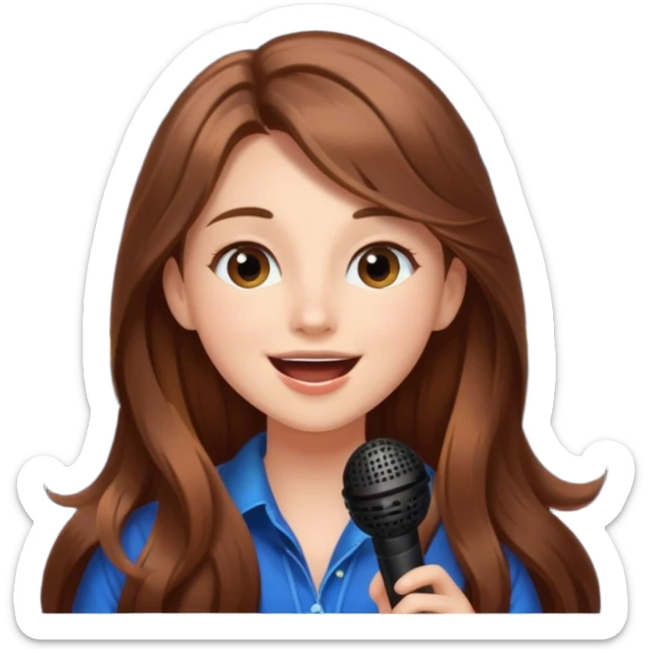 Beautiful Girl with long brown hair singing karaoke funny light blue aesthetic background with lights sticker