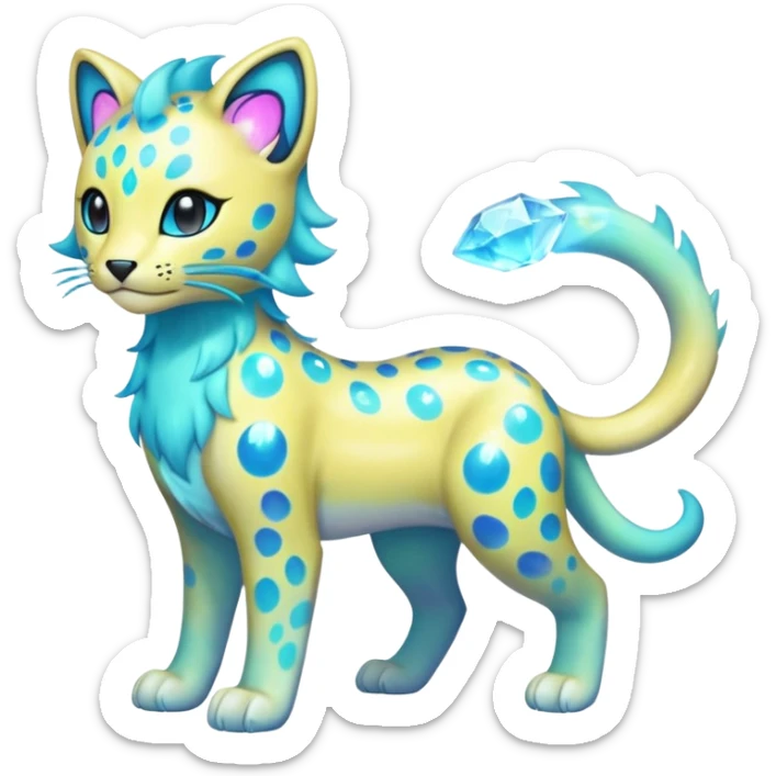 Colorful Iridescent Shiny Pastel Nebulae Glowing Neon Bioluminescent Bright Icy Elemental Pawny Cute Innocent Liepard-Amaura-Litten-Sprigatito-Pokémon-fusion-creature (full body) sticker