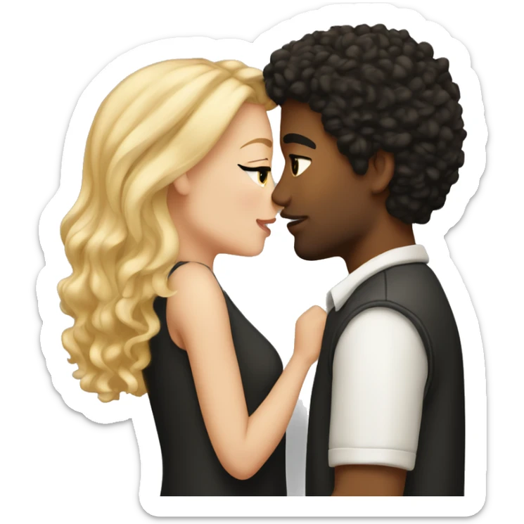 A white girl with blond straight hair kissing a light-skinned brown guy with curly black hair sticker