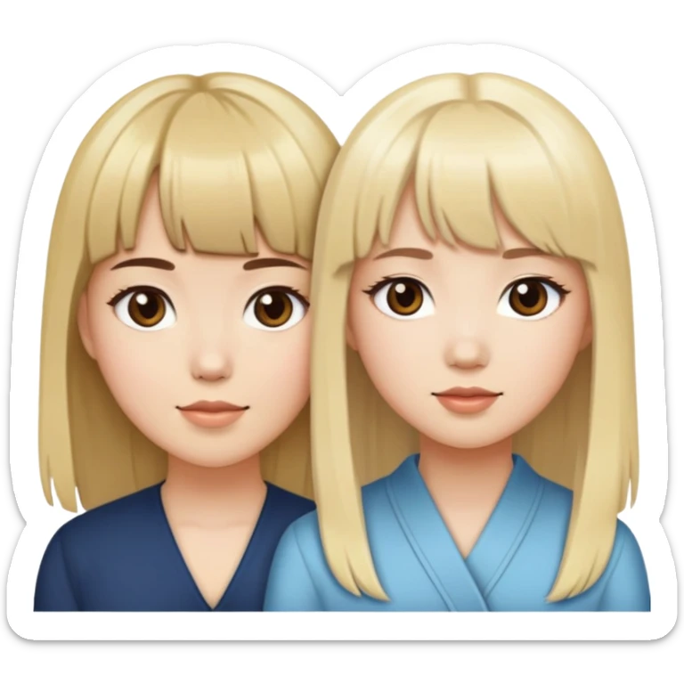 Blonde white girl middle part with brown hair asian girl bangs sticker