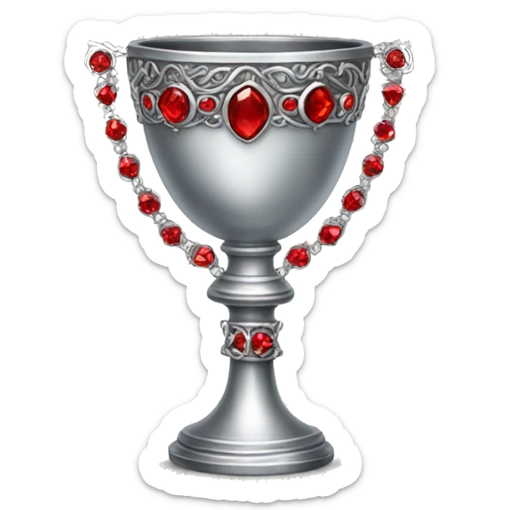 Silver chalice with a detailed and decorated outside in silver and red jewels sticker
