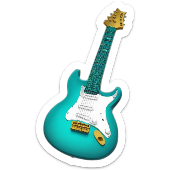 Soolking brook ;black affro cut ;turquoise electric guitar;golden crown ;skeletal face sticker