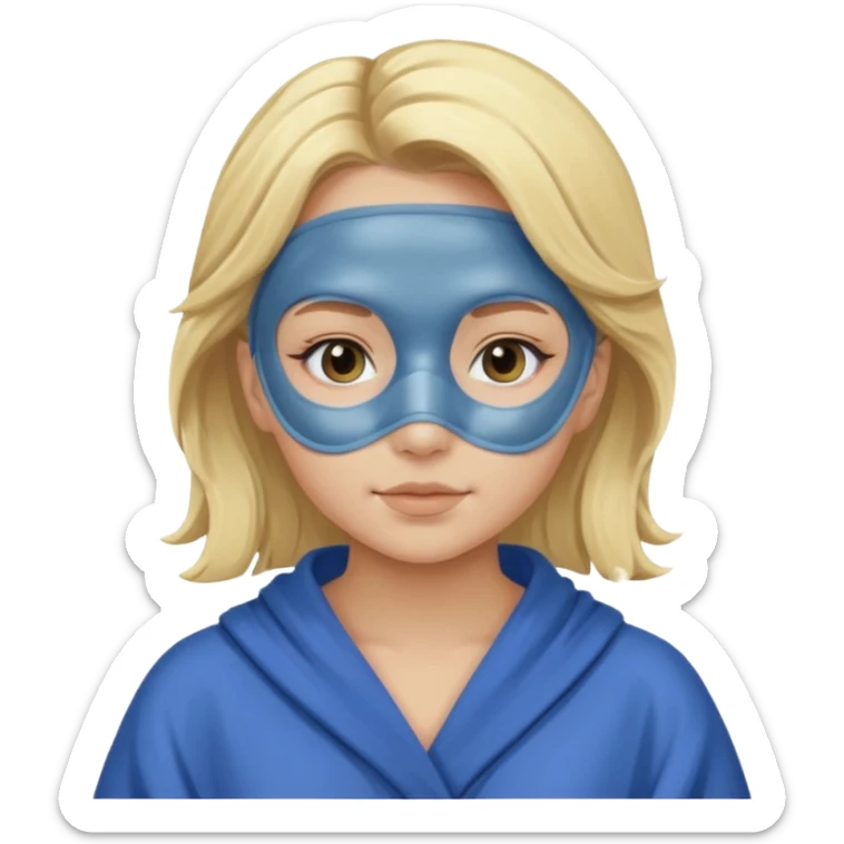 Blonde hair girl with a blue mud face mask and a blue robe on sticker