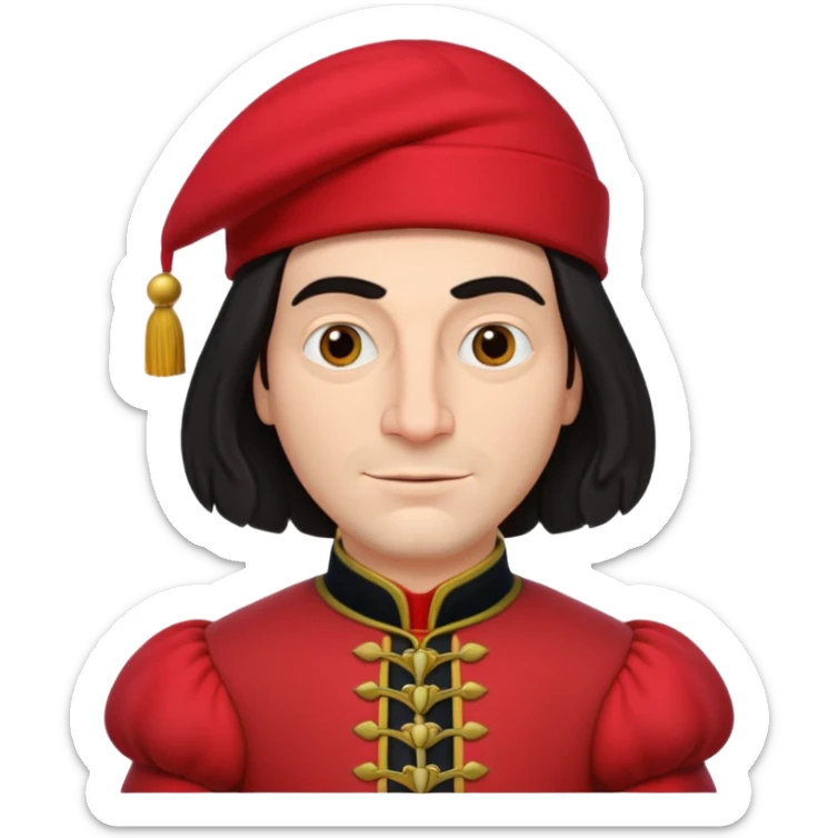 lord farquad avec un chapeau rouge plat sur le dessus, il a un vêtement rouge avec des manches bouffantes sticker