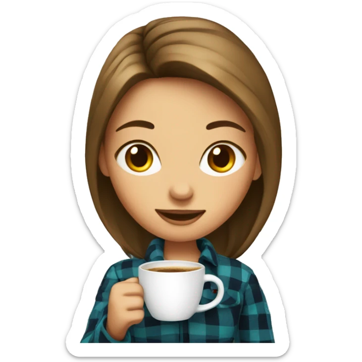 girl in the plaid with cup of coffee  sticker