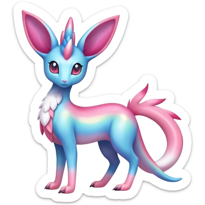 Colorful Iridescent Exotic Amaura-Salazzle-Aurorus-Sylveon-Fakémon-hybrid-creature (full body)  sticker