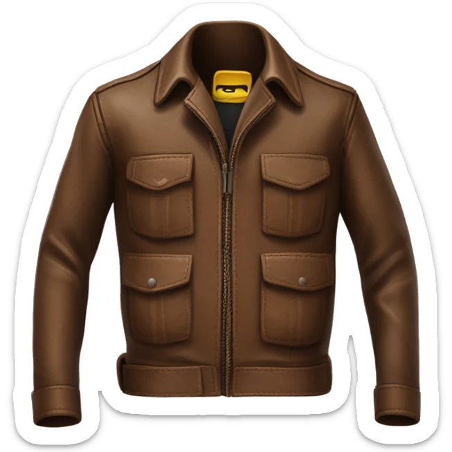 Create an emoji of an Indiana Jones-style brown leather jacket, with realistic details like pockets and straps. sticker