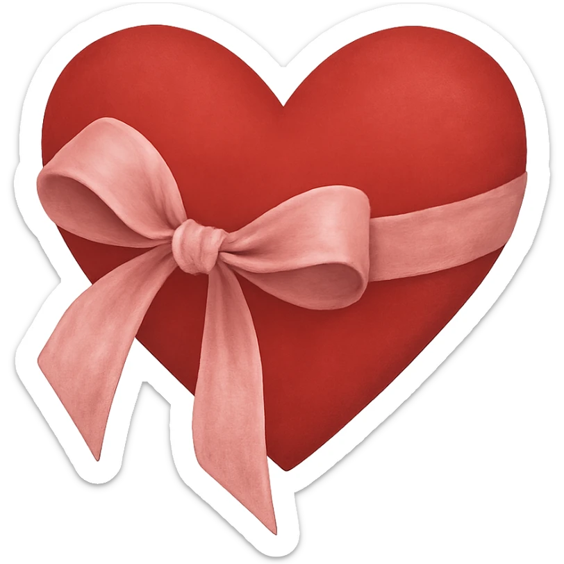 heart with a pink velvet ribbon accent, clean digital illustration, no background sticker