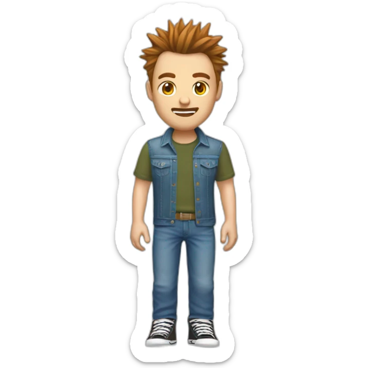 white male adult, Brown Spikey Hair, Video Game Shirt, Blue Jeans, Converse shoes sticker