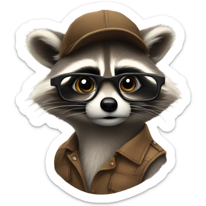 the face of a raccoon with glasses who came up with the idea sticker