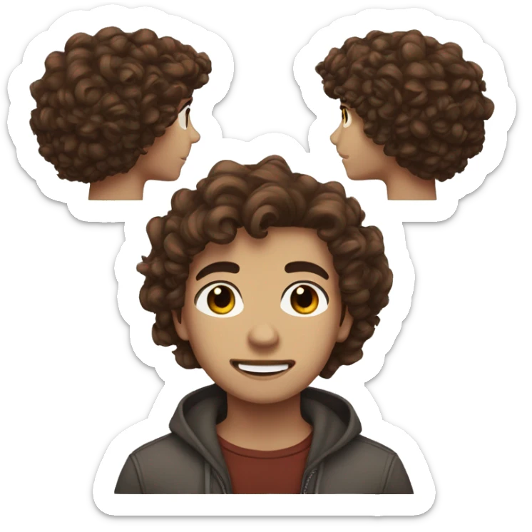 Teen boy with curly auburn hair and dark brown eyebrows and brown eyes and full lips sticker