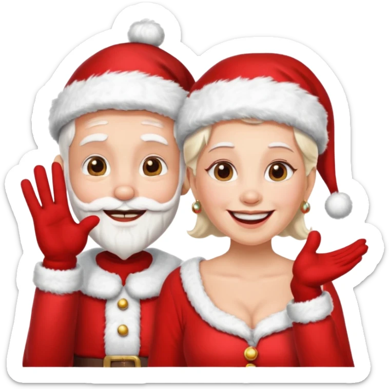 SANTA Y MAMA CLAUSE SONRIENDO CON ORTODONCIA EN DIENTES Y MANO SALUDANDO sticker
